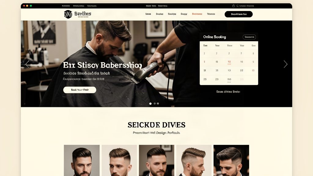 Website design example for a barbershop with online chair booking