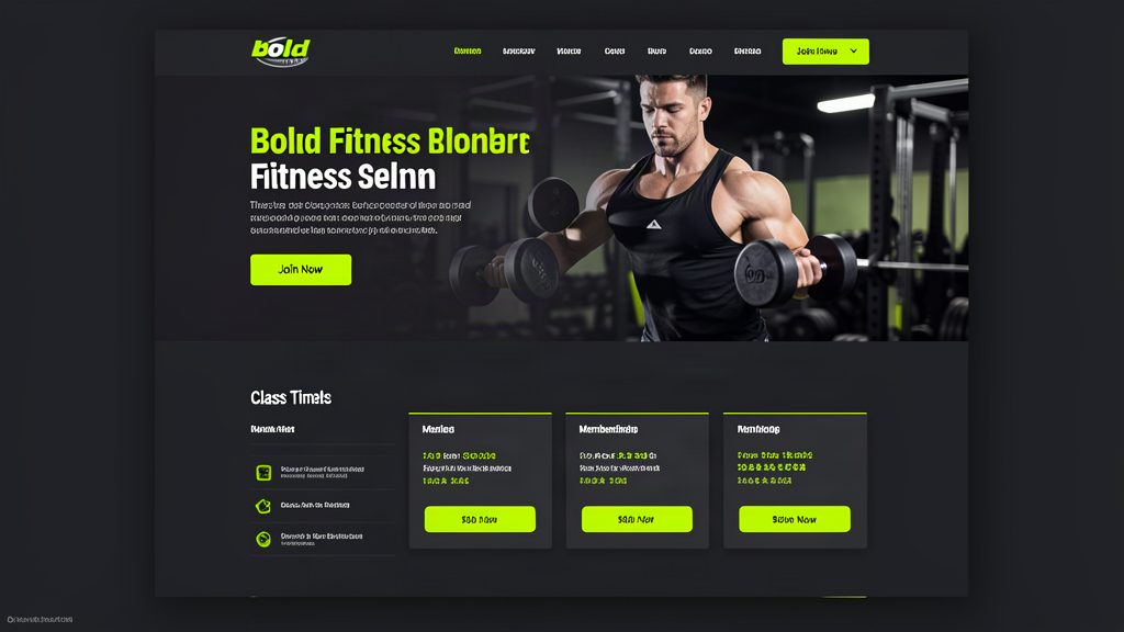 Website design example for a gym with class timetables and memberships